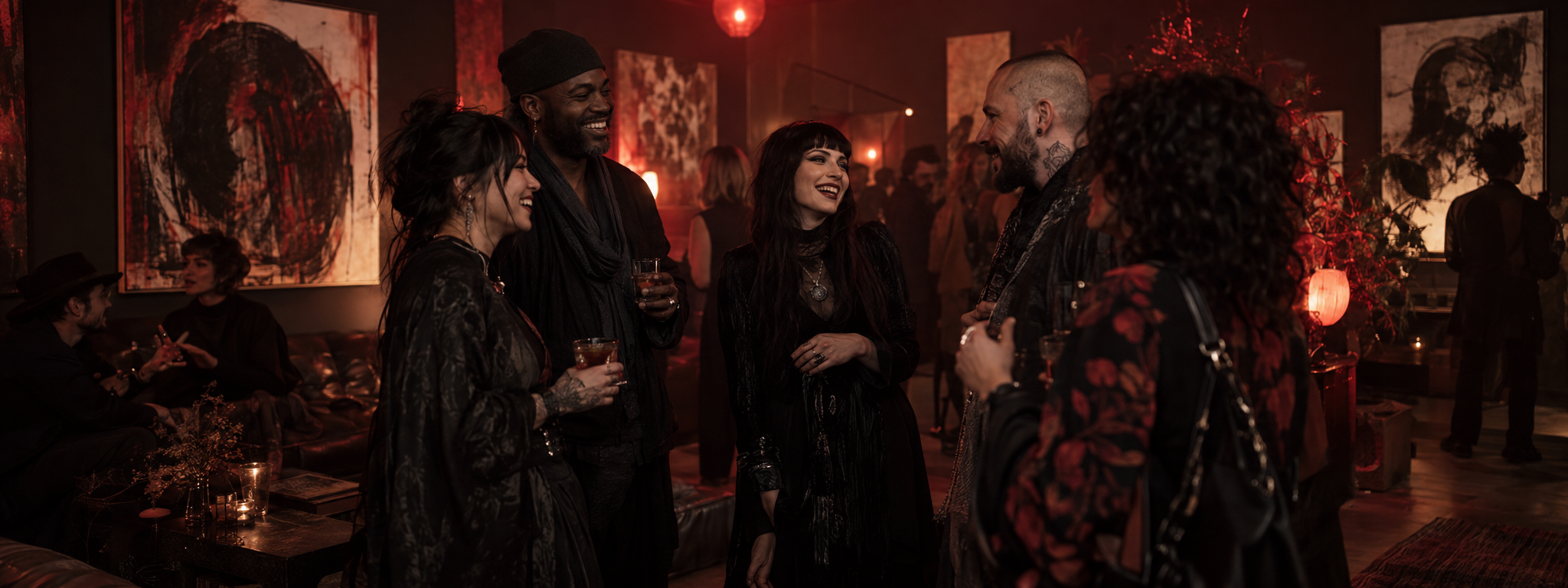 Adults talking together at an alternative arts gathering